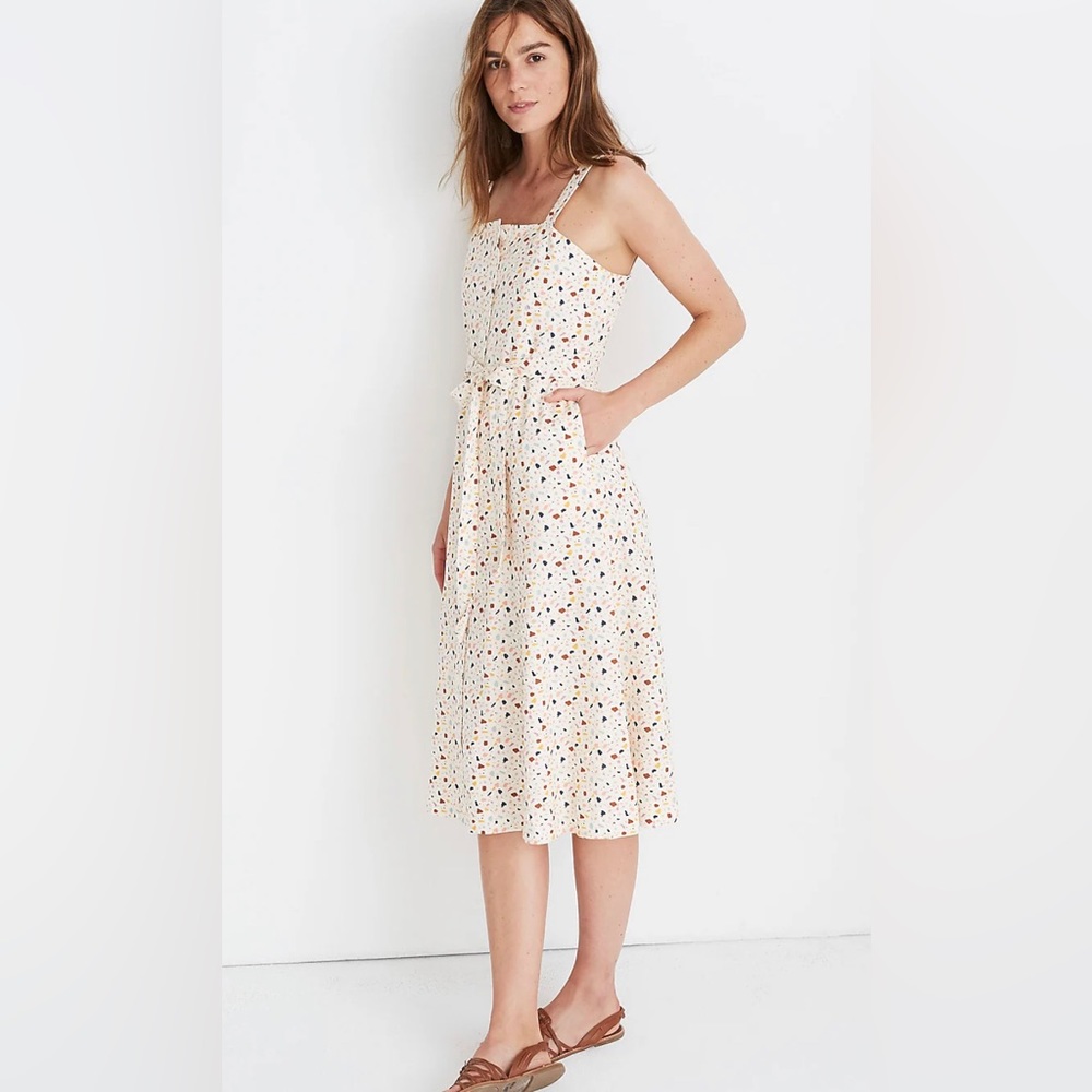 Madewell Polka Dot Midi Dress - Cream Multicolor